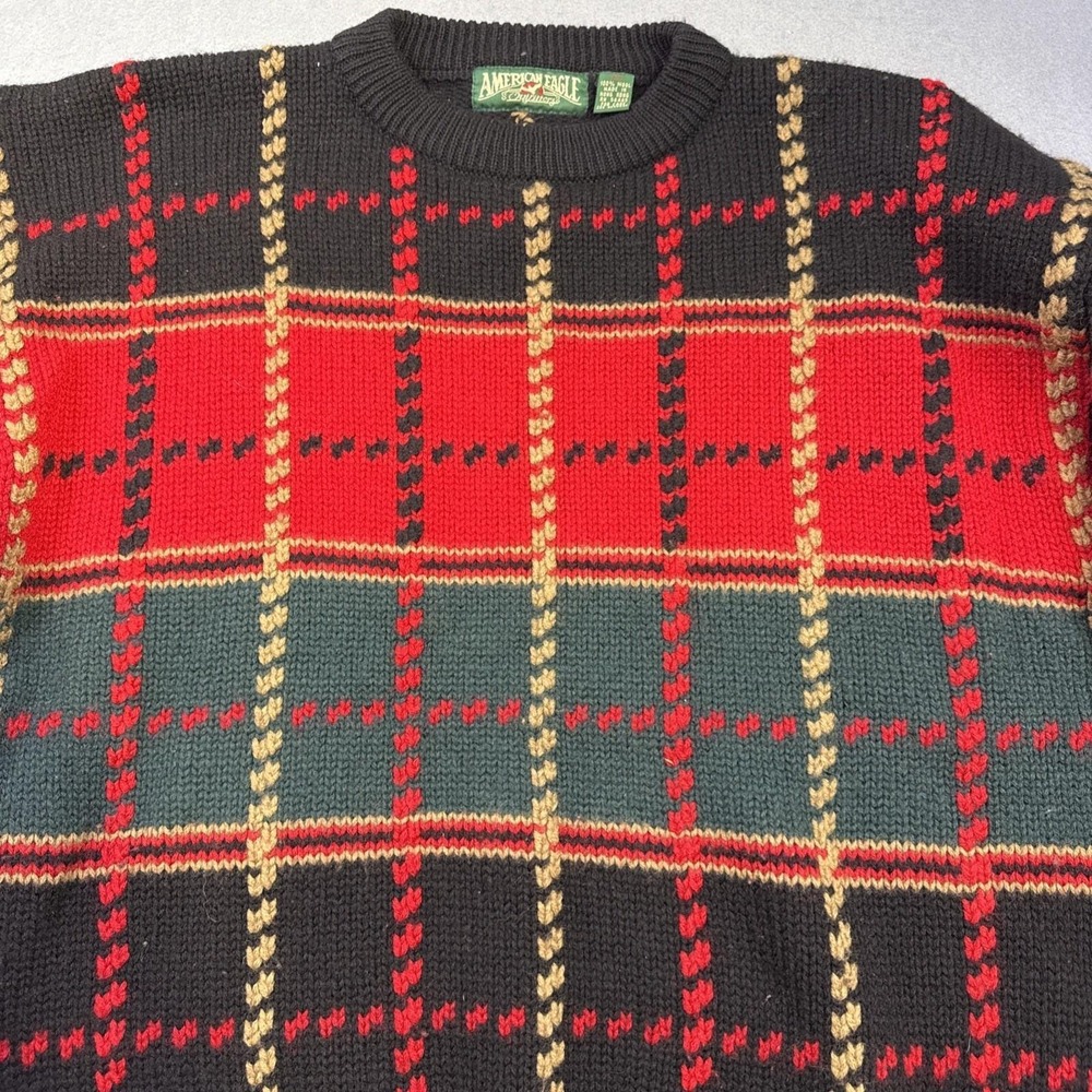 Vintage 80's American Eagle Wool Cotton Knit Men's L Sweater Window Pain Preppy